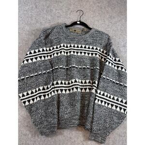 New Castle Sweater Mens Medium Gray Jumper Geometric Crewneck Knit Acrylic